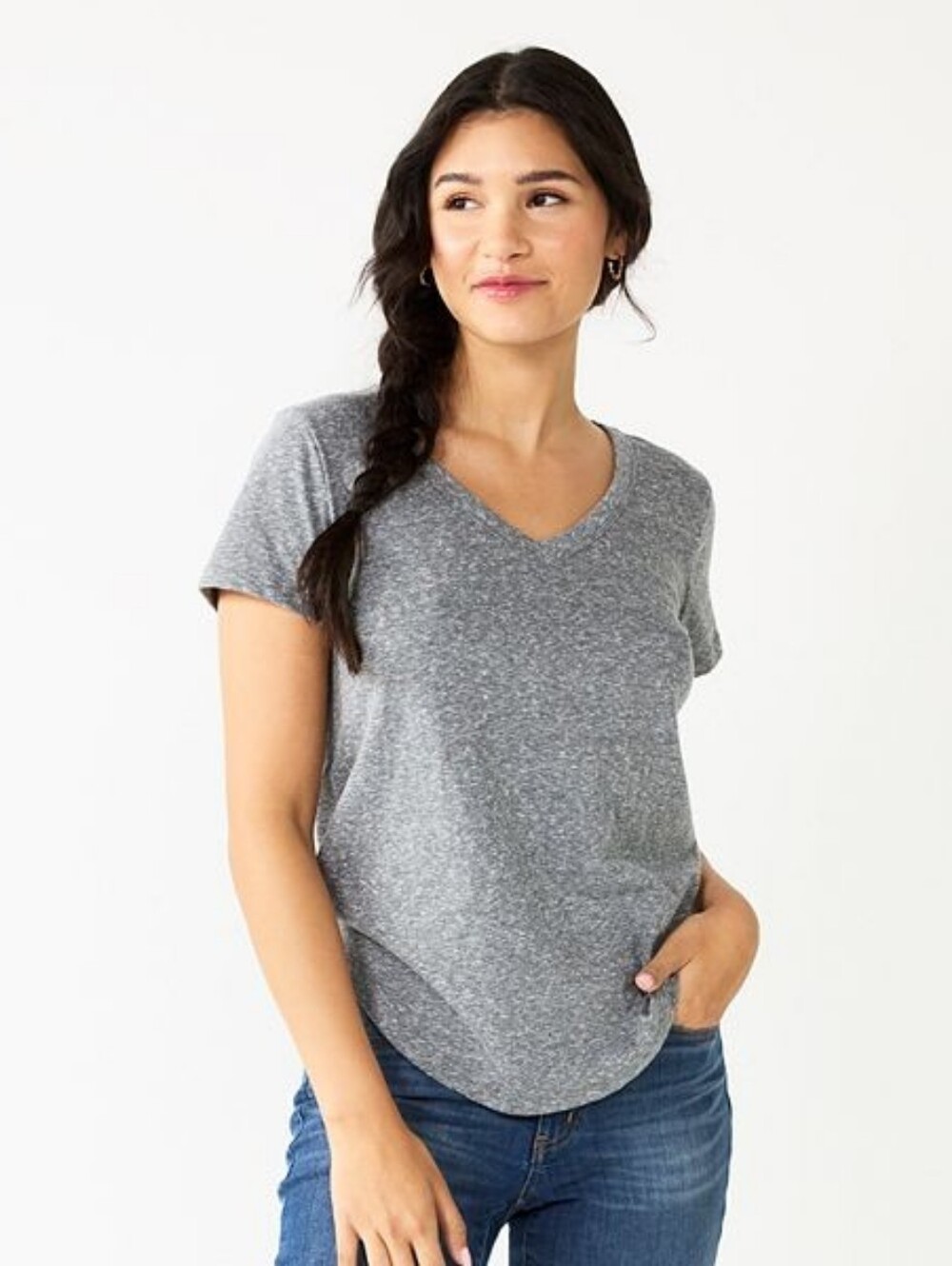 SO Favorite V-Neck Tee Gray Juniors Size L Short Sleeve Casual